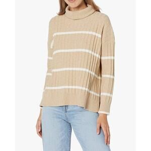 Calvin Klein Women´s Stripe Cowl Neck Heather Latte Aesthetic Sweater Size L